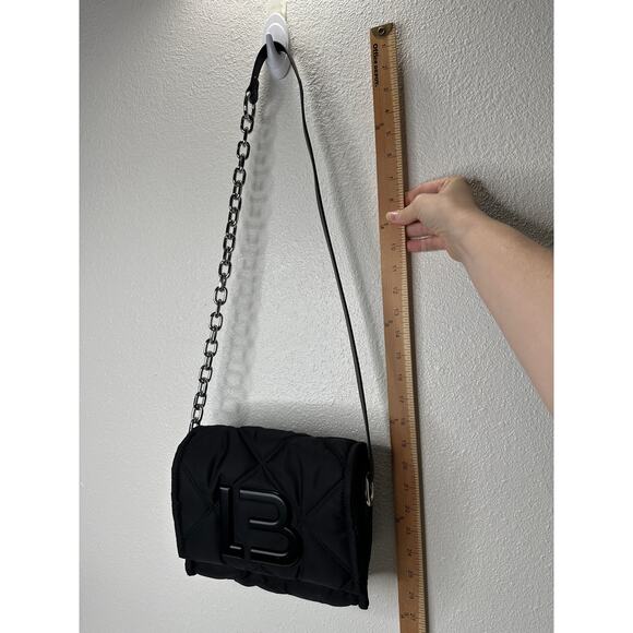 BYL Small Black Padded Nylon Crossbody Bag Leather & Chain Strap - Picture 13 of 16